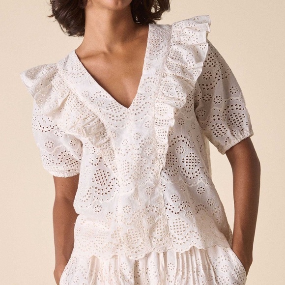 St Roche Fox Top Organic Cotton Eyelet Embroidered in "Vanilla" Size 4 NWT! - Picture 1 of 6